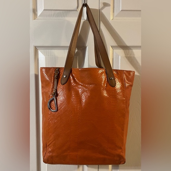 Ralph Lauren Handbags - Ralph Lauren Orange Leather Snakeskin Embossed Shopper Tote